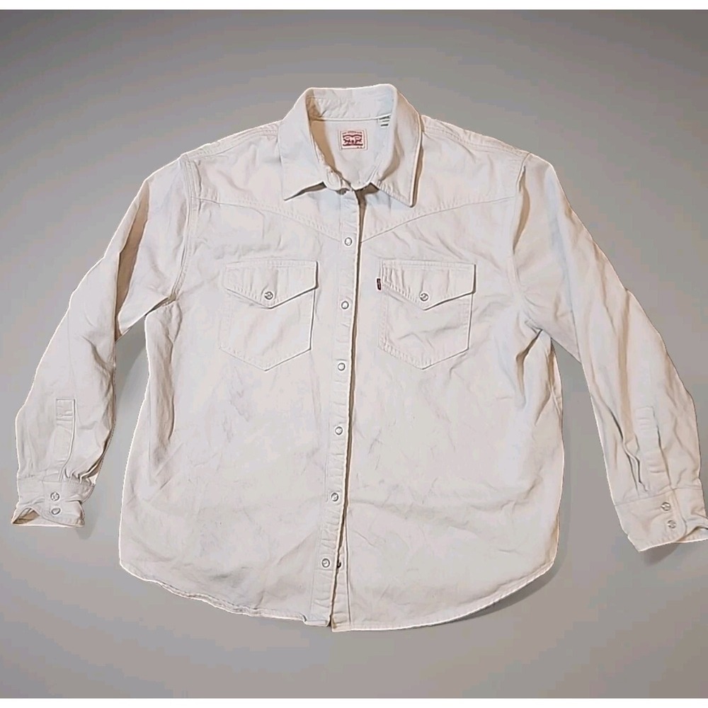 LEVIS‎ Womens White Denim Jacket Pearl Button XL Subtle Tie Die Jean Jacket